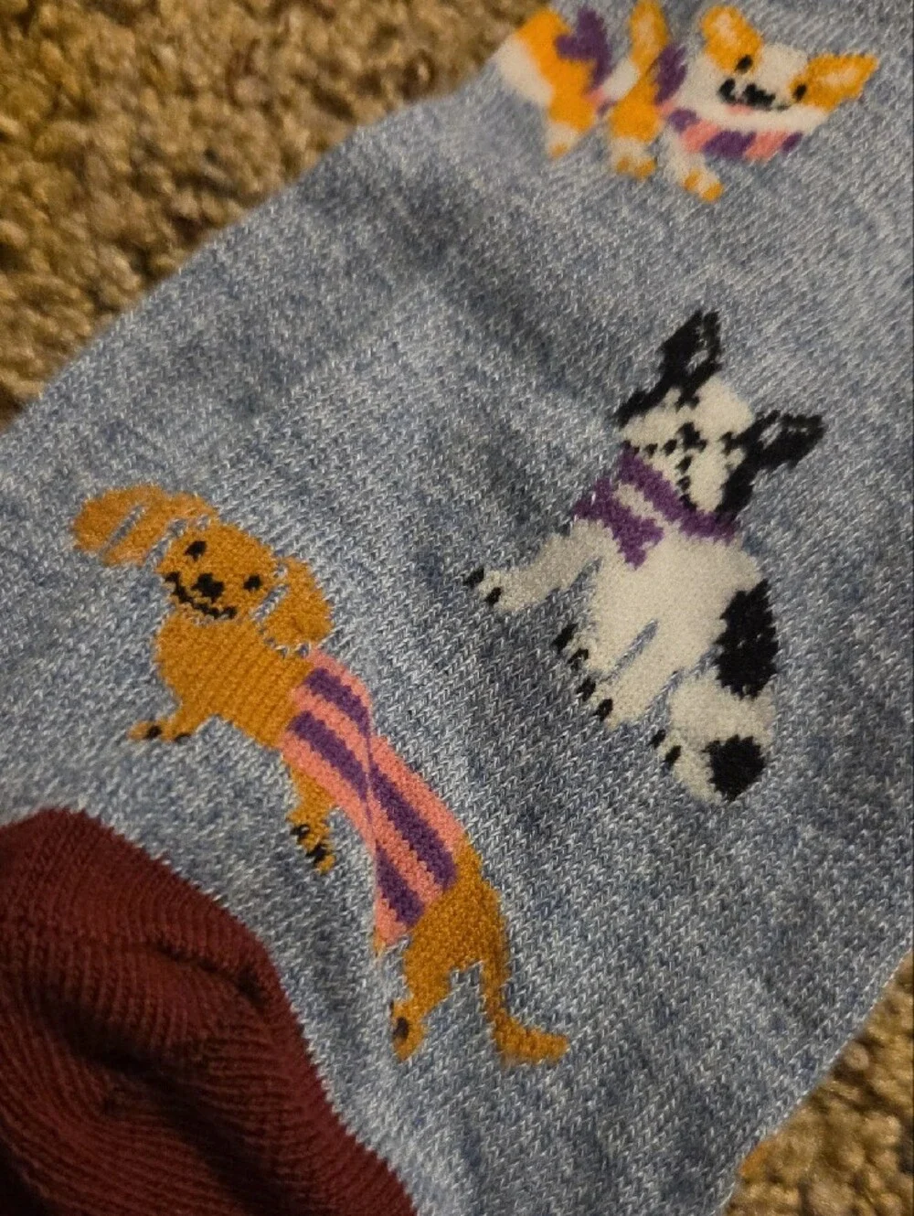 Gray & Maroon Dog Pattern Crew Socks - 2 Pairs